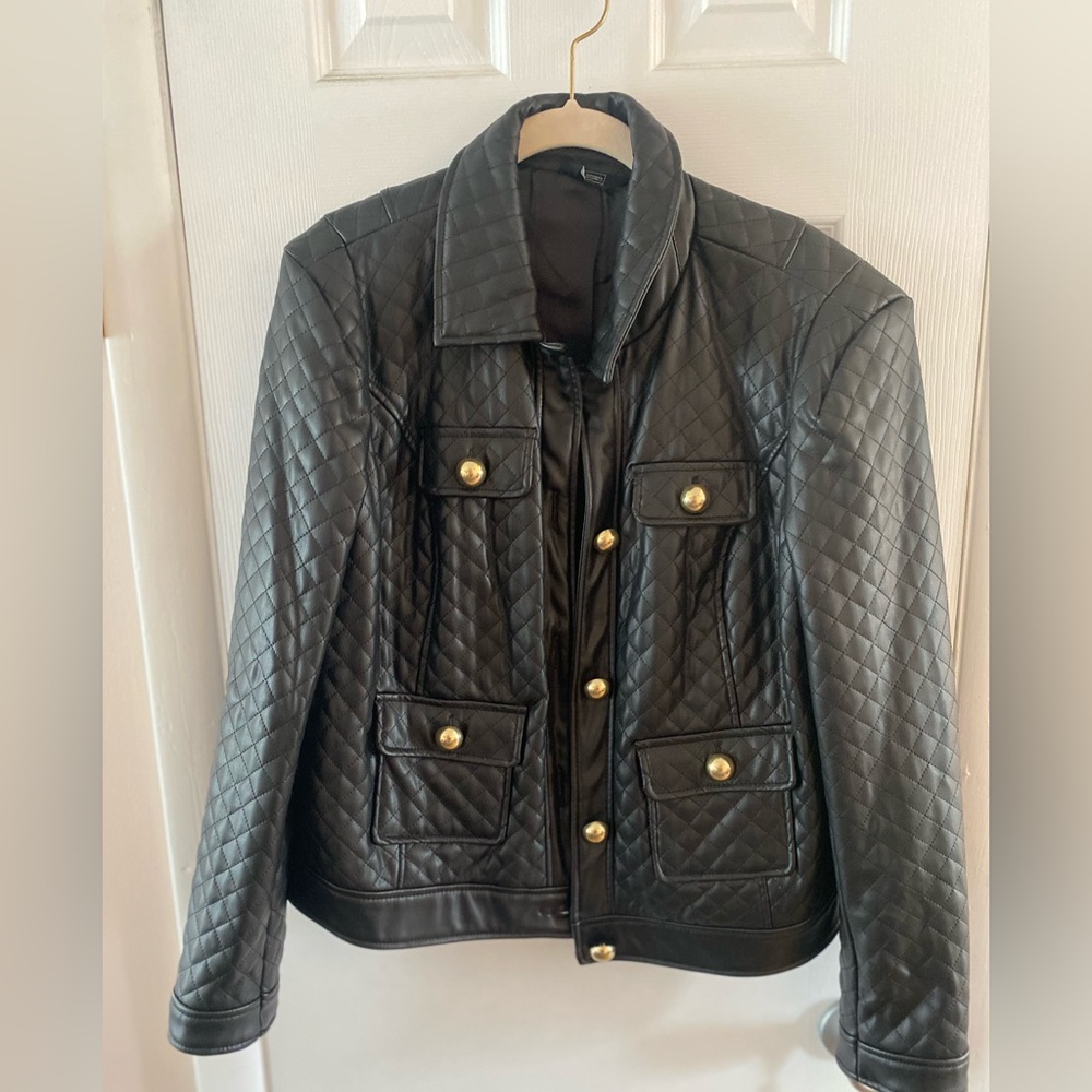 G by Giuliana Quilted Faux Leather Black Jacket Sz M